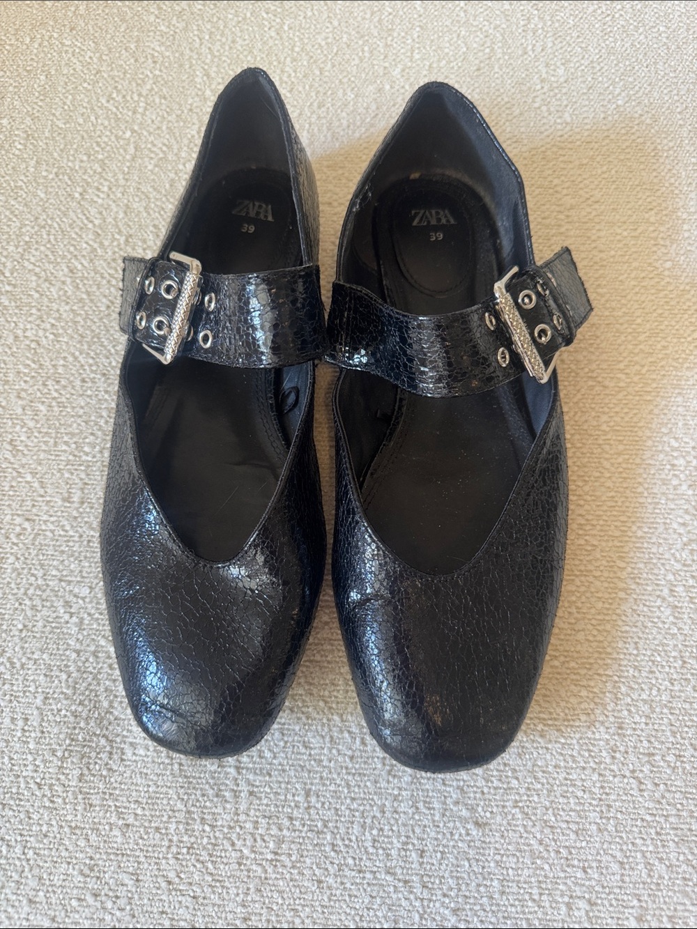 Zara Black Patent Mary Jane Flats with Buckle